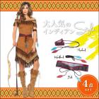 ポカホンタス風先住民/ネイティブコスチュームドレス4点セットインディアンコ ブラウン M/Lサイズ